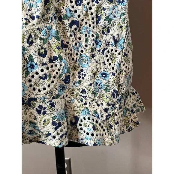 Solitaire Embroidered Eyelet Babydoll Top Peplum Ruffles Blue Green Floral XL - Picture 3 of 10